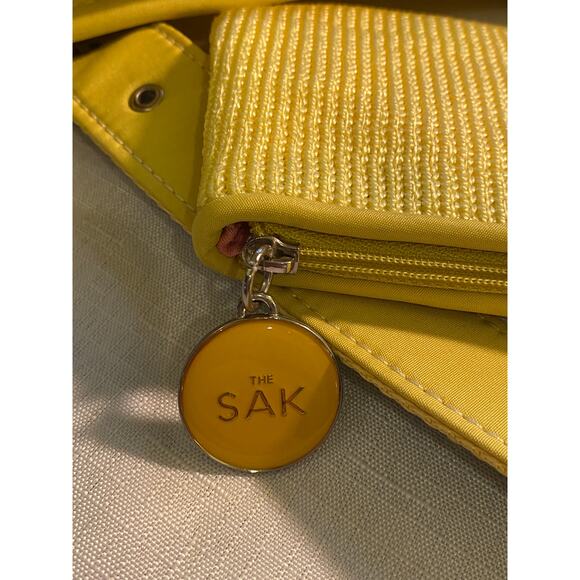 The Sak Lemon Yellow Purse / Handbag w/ Navy & Lime Accent Stripes 7 x 14 in. - Picture 8 of 8